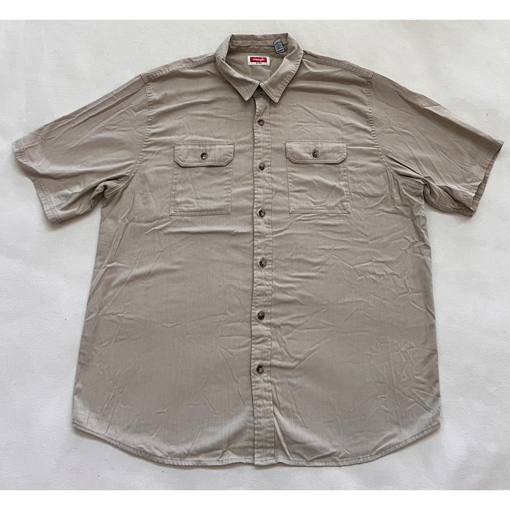 Wrangler Men's Beige Short Sleeve Button Up Work Shirt Size XL